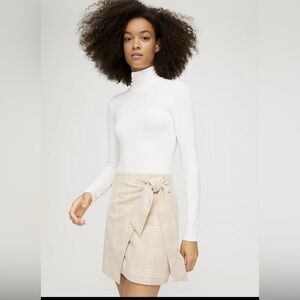 Aritzia Wilfred Dorine Wrap Mini Skirt Beige and Tan Plaid